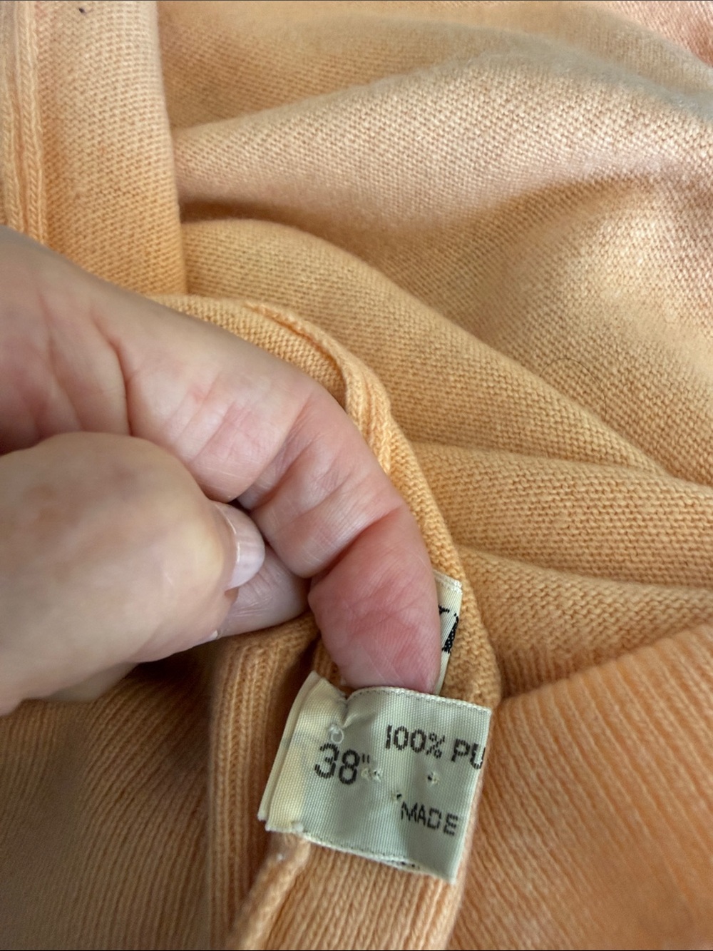 Vintage Lanvin Scottish Cashmere Sweater with Dolman 3/4 Sleeve. Navy/Peach. - Picture 7 of 10